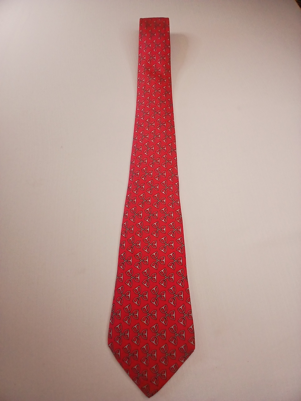 Vintage Hermes Paris #7479 IA Red Stirrups Equestrian,Silk Tie France.